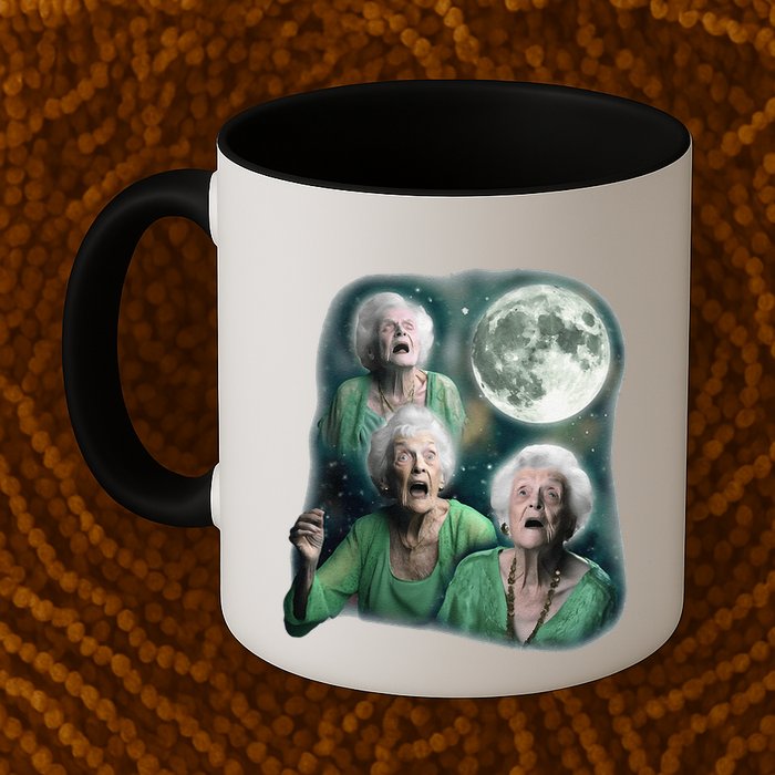 Three Granny Moon 3 Old Ladys Howling Weird Cursed Meme Mug
