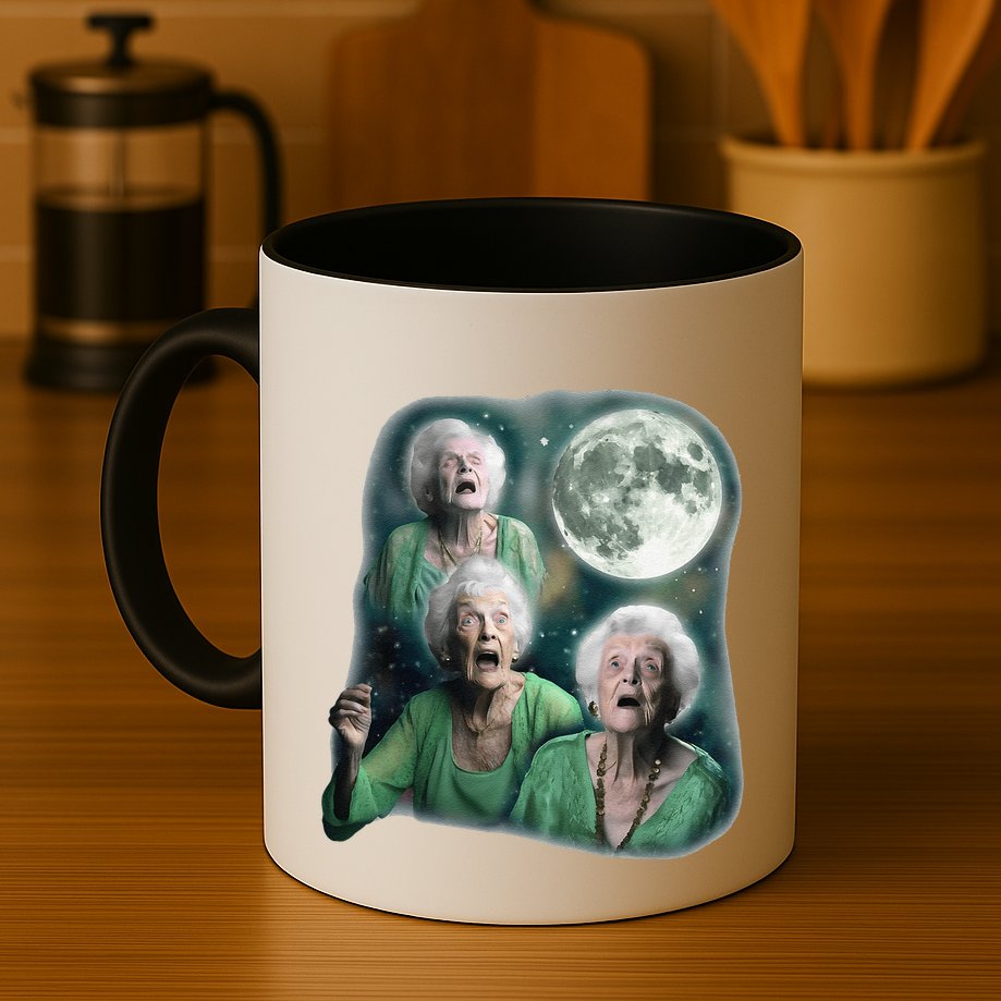 Three Granny Moon 3 Old Ladys Howling Weird Cursed Meme Mug