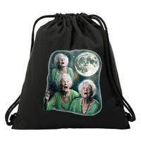 Three Granny Moon 3 Old Ladys Howling Weird Cursed Meme Drawstring Bag