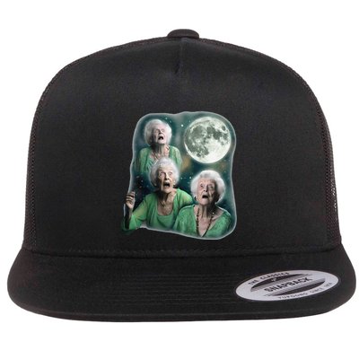 Three Granny Moon 3 Old Ladys Howling Weird Cursed Meme Flatbill Hat