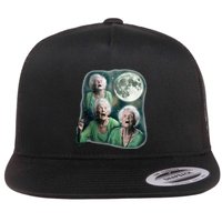 Three Granny Moon 3 Old Ladys Howling Weird Cursed Meme Flat Bill Trucker Hat