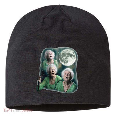 Three Granny Moon 3 Old Ladys Howling Weird Cursed Meme Sustainable Beanie