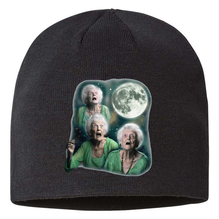 Three Granny Moon 3 Old Ladys Howling Weird Cursed Meme Sustainable Beanie