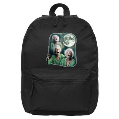 Three Granny Moon 3 Old Ladys Howling Weird Cursed Meme 16 in Basic Backpack