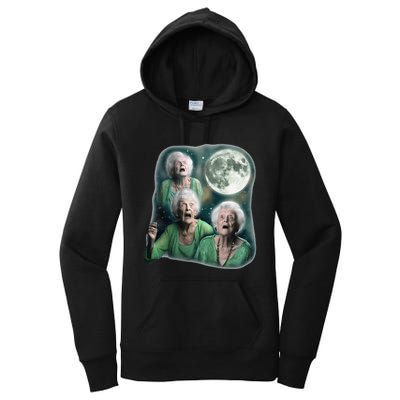 Three Granny Moon 3 Old Ladys Howling Weird Cursed Meme Women's Pullover Hoodie