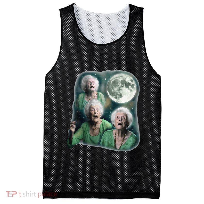 Three Granny Moon 3 Old Ladys Howling Weird Cursed Meme Mesh Reversible Basketball Jersey Tank