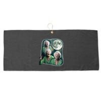 Three Granny Moon 3 Old Ladys Howling Weird Cursed Meme Large Microfiber Waffle Golf Towel