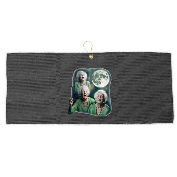 Three Granny Moon 3 Old Ladys Howling Weird Cursed Meme Large Microfiber Waffle Golf Towel