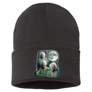 Three Granny Moon 3 Old Ladys Howling Weird Cursed Meme Sustainable Knit Beanie