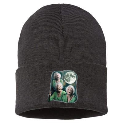Three Granny Moon 3 Old Ladys Howling Weird Cursed Meme Sustainable Knit Beanie
