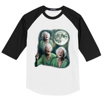 Three Granny Moon 3 Old Ladys Howling Weird Cursed Meme Baseball Sleeve Shirt
