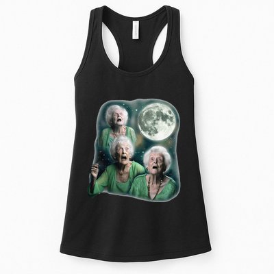 Three Granny Moon 3 Old Ladys Howling Weird Cursed Meme Womens Tank Top