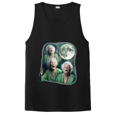 Three Granny Moon 3 Old Ladys Howling Weird Cursed Meme PosiCharge Competitor Tank