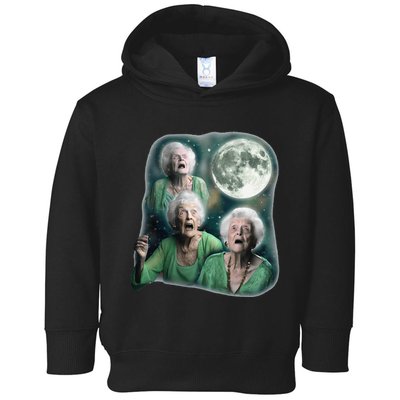 Three Granny Moon 3 Old Ladys Howling Weird Cursed Meme Toddler Hoodie