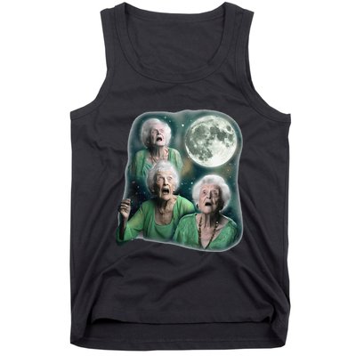 Three Granny Moon 3 Old Ladys Howling Weird Cursed Meme Tank Top