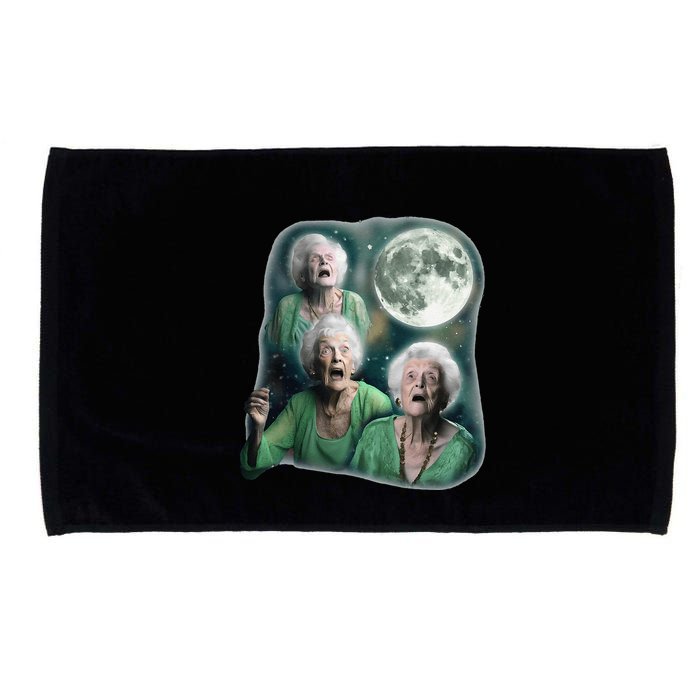 Three Granny Moon 3 Old Ladys Howling Weird Cursed Meme Microfiber Hand Towel