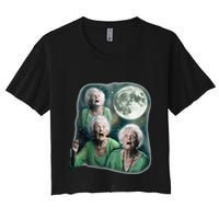 Three Granny Moon 3 Old Ladys Howling Weird Cursed Meme Crop Top