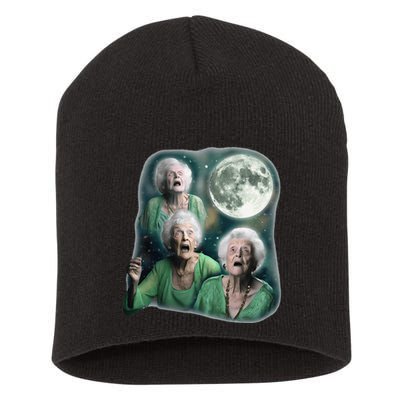 Three Granny Moon 3 Old Ladys Howling Weird Cursed Meme Short Acrylic Beanie