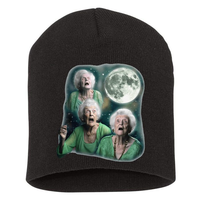 Three Granny Moon 3 Old Ladys Howling Weird Cursed Meme Short Acrylic Beanie