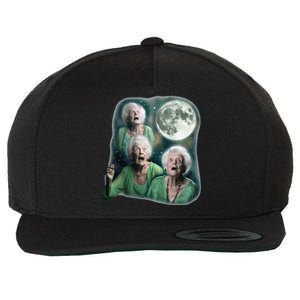 Three Granny Moon 3 Old Ladys Howling Weird Cursed Meme Wool Snapback Cap