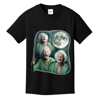 Three Granny Moon 3 Old Ladys Howling Weird Cursed Meme Kids T-Shirt