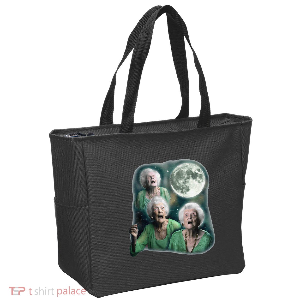 Three Granny Moon 3 Old Ladys Howling Weird Cursed Meme Zip Tote Bag
