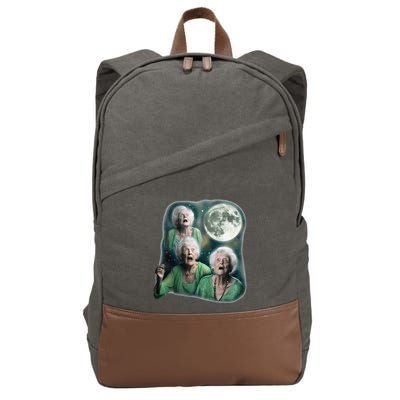 Three Granny Moon 3 Old Ladys Howling Weird Cursed Meme Cotton Canvas Backpack