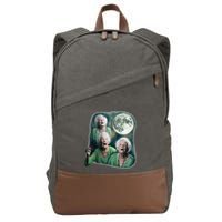 Three Granny Moon 3 Old Ladys Howling Weird Cursed Meme Cotton Canvas Backpack