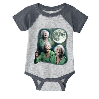 Three Granny Moon 3 Old Ladys Howling Weird Cursed Meme Infant Baby Jersey Bodysuit