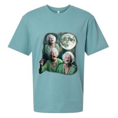 Three Granny Moon 3 Old Ladys Howling Weird Cursed Meme Sueded Cloud Jersey T-Shirt