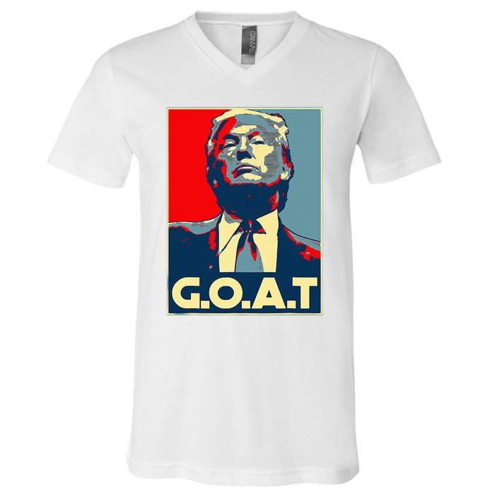 Trump GOAT Middle Finger Election 2024 Republican Poster V-Neck T-Shirt