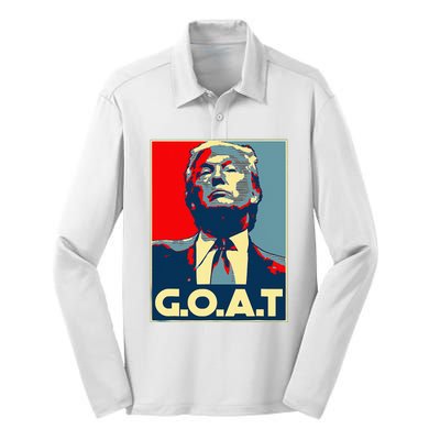 Trump GOAT Middle Finger Election 2024 Republican Poster Silk Touch Performance Long Sleeve Polo