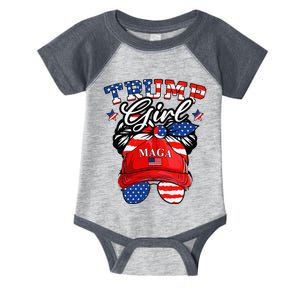 Trump Girl Messy Hair Buns American Flag Sunglasses Funny Infant Baby Jersey Bodysuit