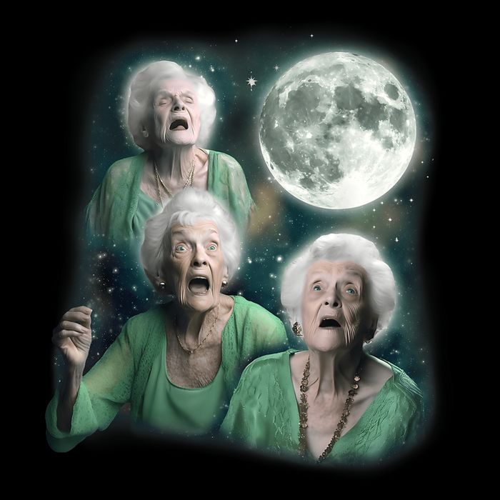Three Granny Moon 3 Old Ladys Howling Weird Cursed Meme Stripe Pom Pom Beanie