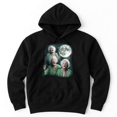 Three Granny Moon 3 Old Ladys Howling Weird Cursed Meme Hoodie
