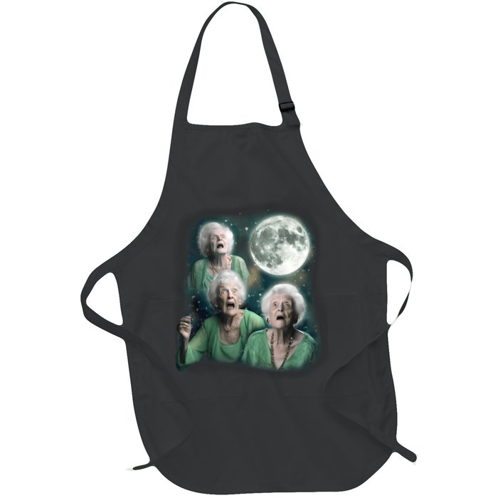 Three Granny Moon 3 Old Ladys Howling Weird Cursed Meme Apron