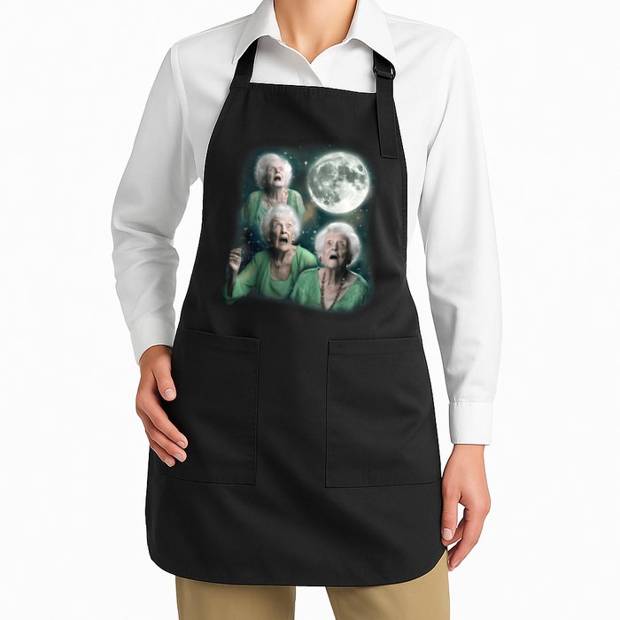 Three Granny Moon 3 Old Ladys Howling Weird Cursed Meme Apron