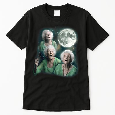 Three Granny Moon 3 Old Ladys Howling Weird Cursed Meme Tall T-Shirt