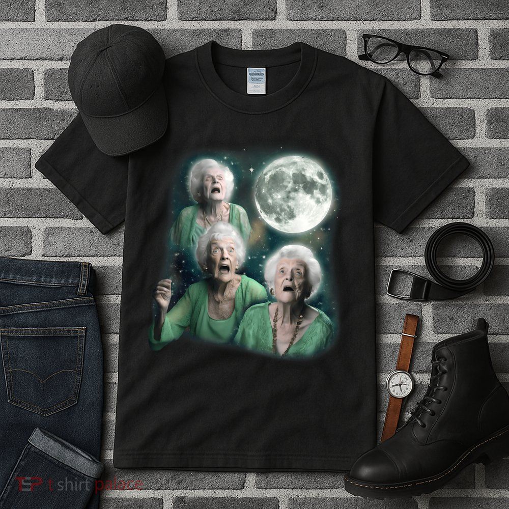 Three Granny Moon 3 Old Ladys Howling Weird Cursed Meme Tall T-Shirt