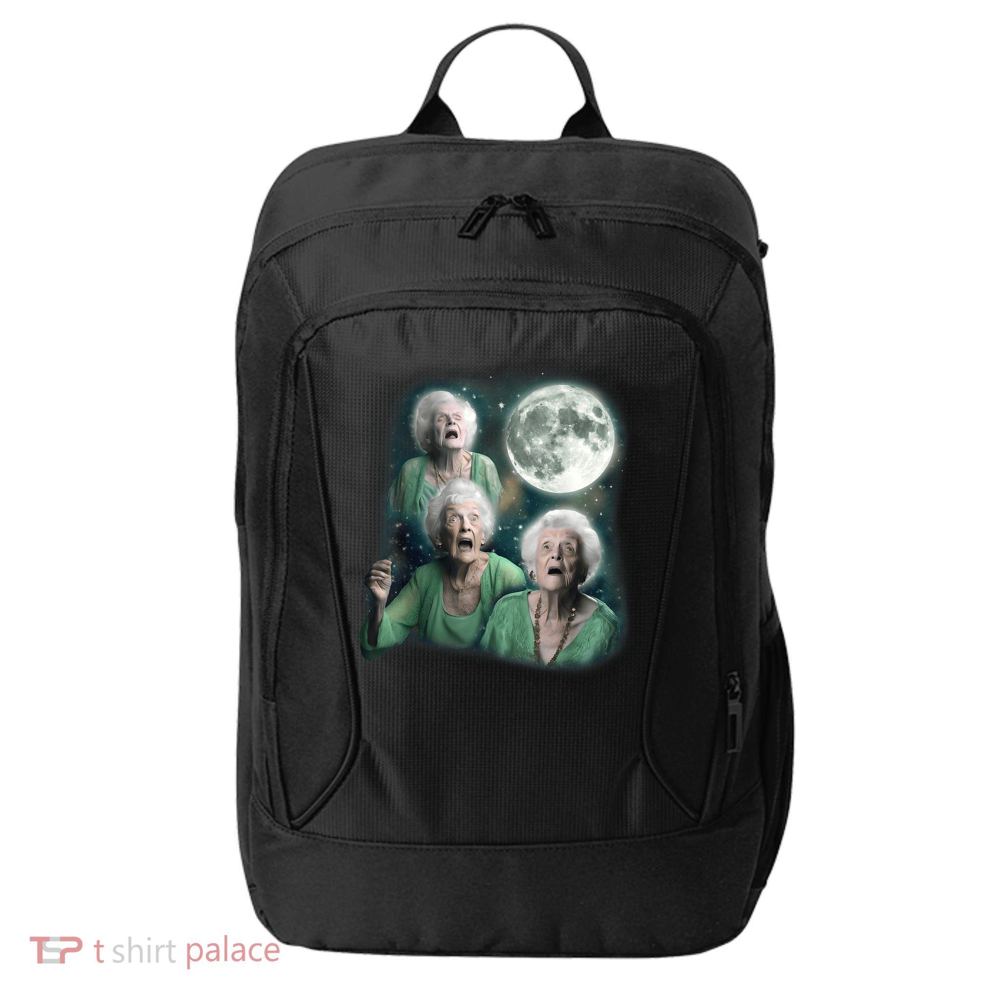 Three Granny Moon 3 Old Ladys Howling Weird Cursed Meme City Backpack