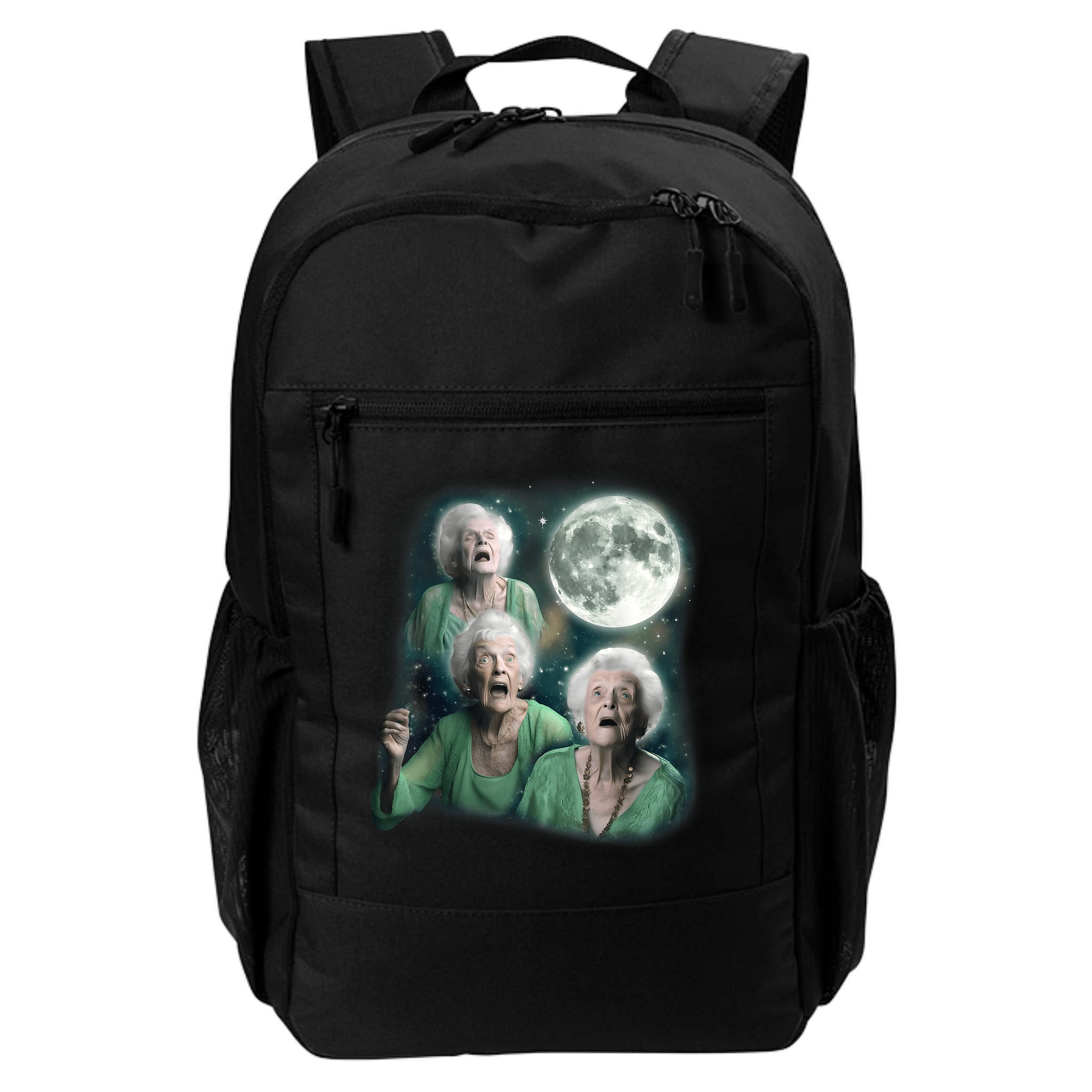 Three Granny Moon 3 Old Ladys Howling Weird Cursed Meme Backpack