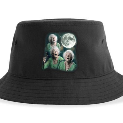 Three Granny Moon 3 Old Ladys Howling Weird Cursed Meme Sustainable Bucket Hat