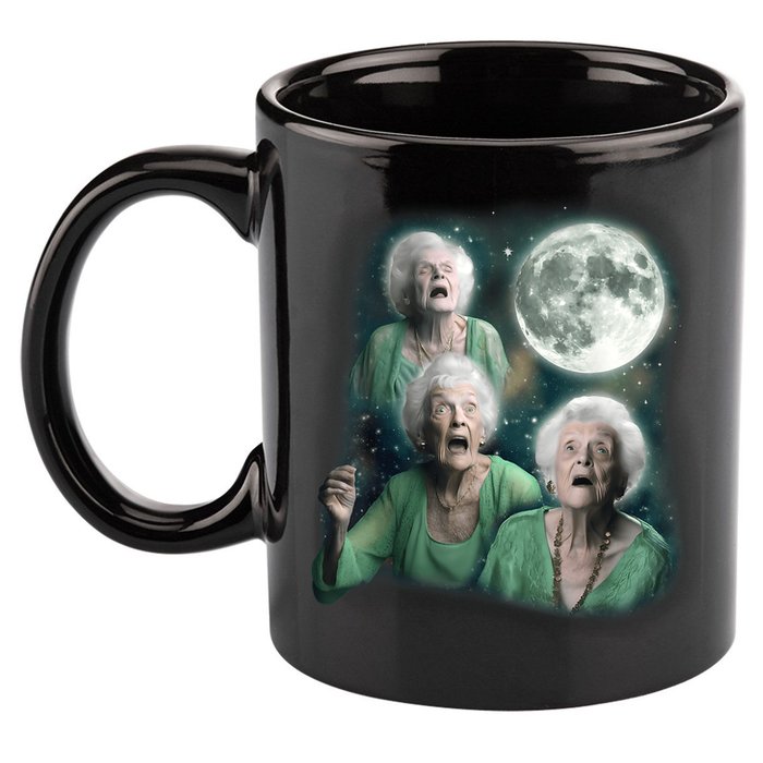 Three Granny Moon 3 Old Ladys Howling Weird Cursed Meme 11oz C Handle Ceramic Mug