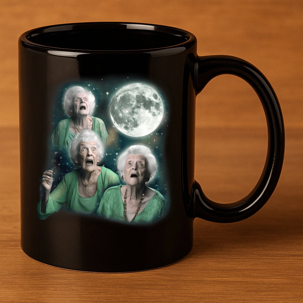 Three Granny Moon 3 Old Ladys Howling Weird Cursed Meme 11oz C Handle Ceramic Mug