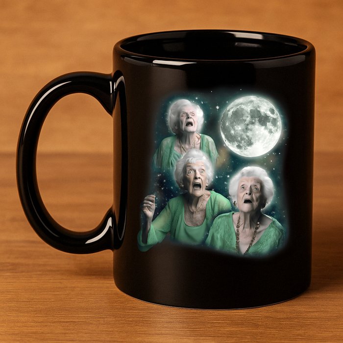 Three Granny Moon 3 Old Ladys Howling Weird Cursed Meme 11oz C Handle Ceramic Mug