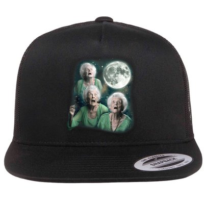 Three Granny Moon 3 Old Ladys Howling Weird Cursed Meme Flatbill Hat