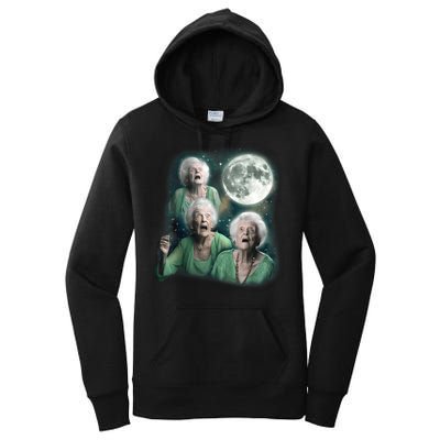 Three Granny Moon 3 Old Ladys Howling Weird Cursed Meme Women's Pullover Hoodie