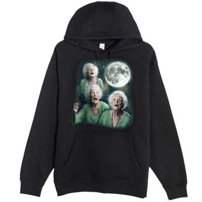 Three Granny Moon 3 Old Ladys Howling Weird Cursed Meme Premium Pullover Hoodie