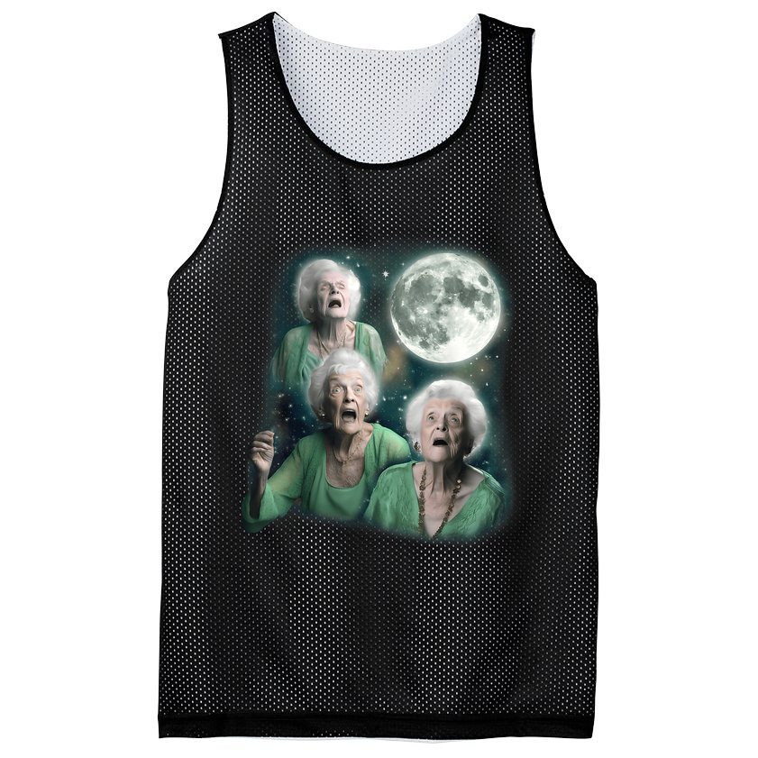 Three Granny Moon 3 Old Ladys Howling Weird Cursed Meme Mesh Reversible Basketball Jersey Tank