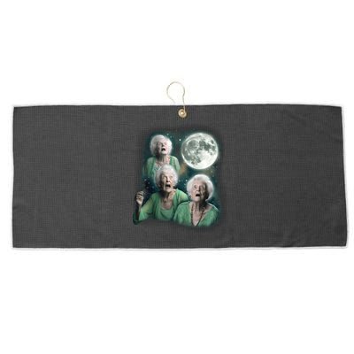 Three Granny Moon 3 Old Ladys Howling Weird Cursed Meme Large Microfiber Waffle Golf Towel